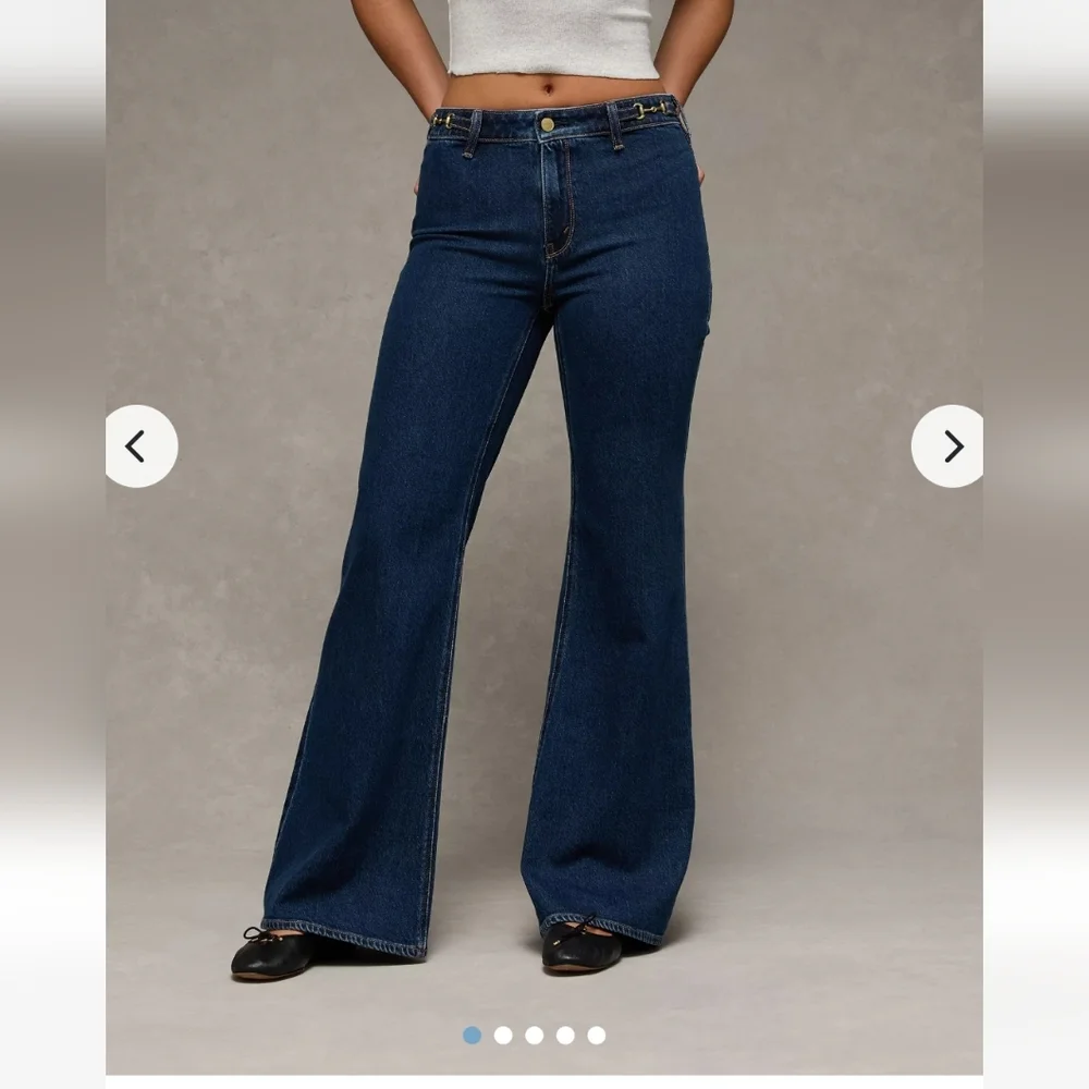 American Eagle Stretch High-Waisted Flare Jeans W/ Horsebit Chain Detail - Picture 1 of 9
